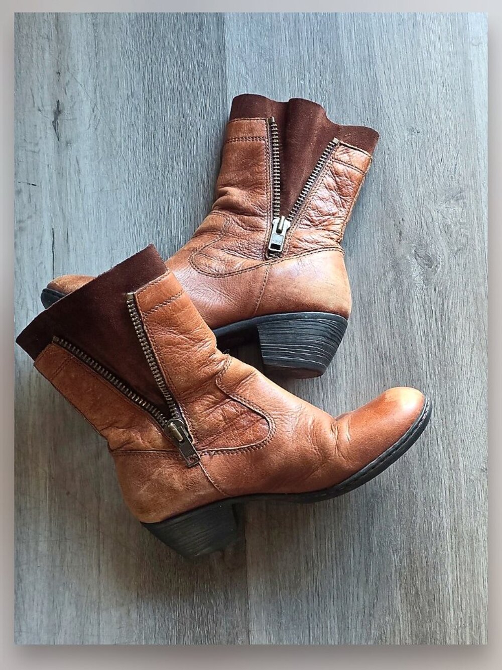 Brown zip up boots